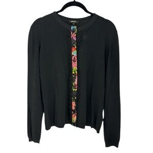 ESCADA Black Knit Cardigan with Contrast Floral Placket - EU44 fits like a 4-6